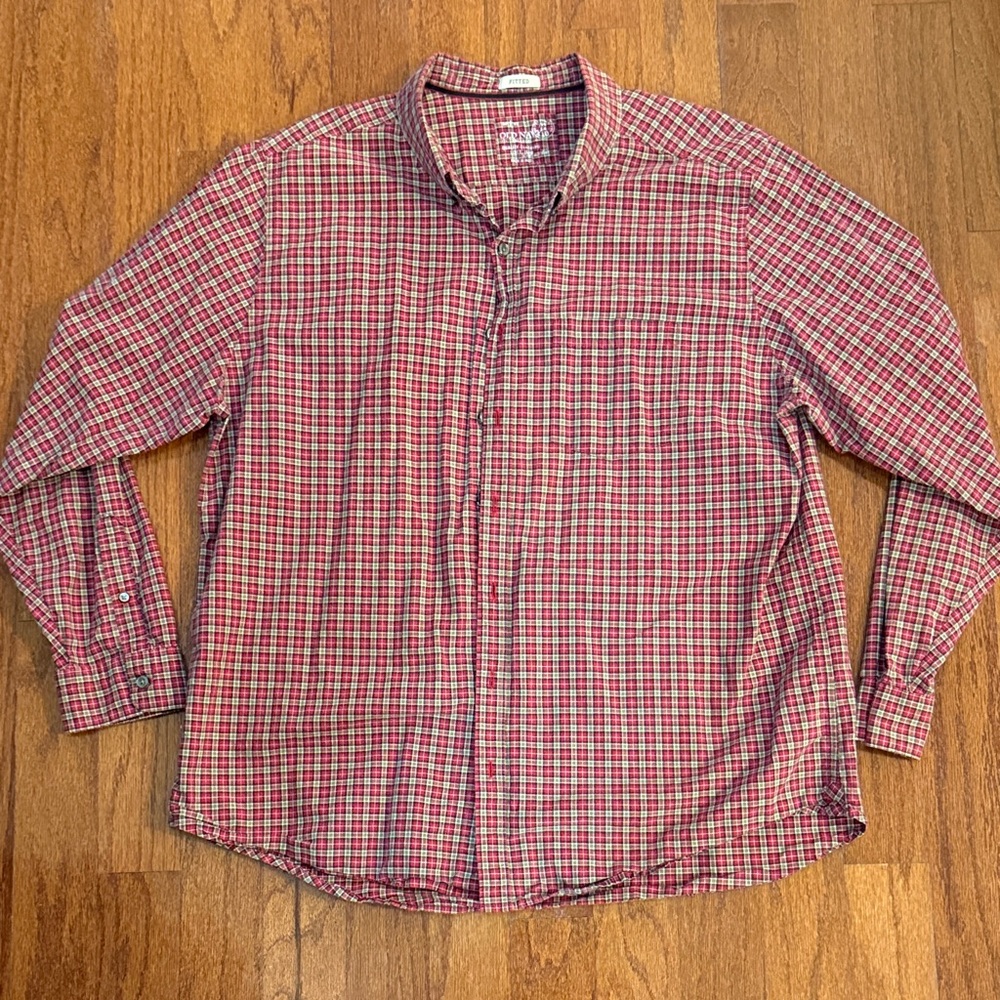 Old Navy Men's Red and Blue Checkered Shirt